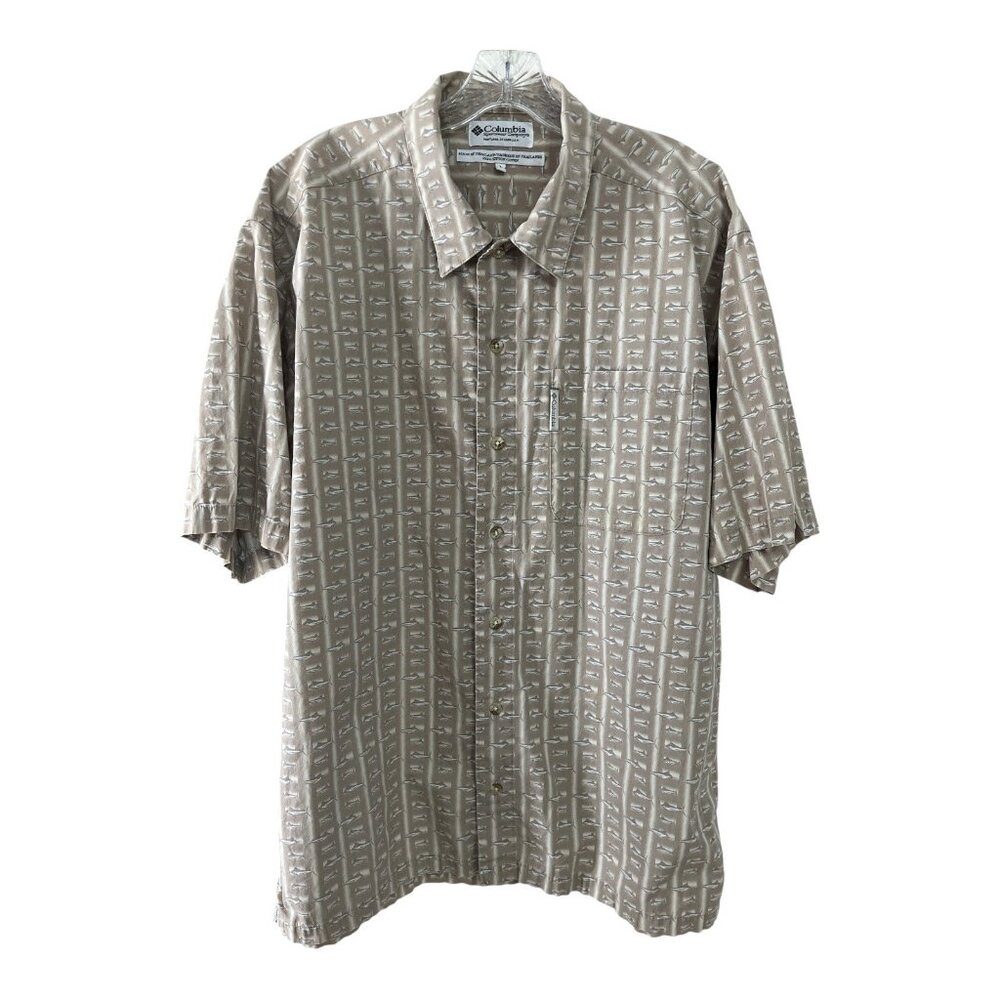 Vtg Columbia Sportswear Men’s Short Sleeve Fishing Shirt – Allover Fish Print  L